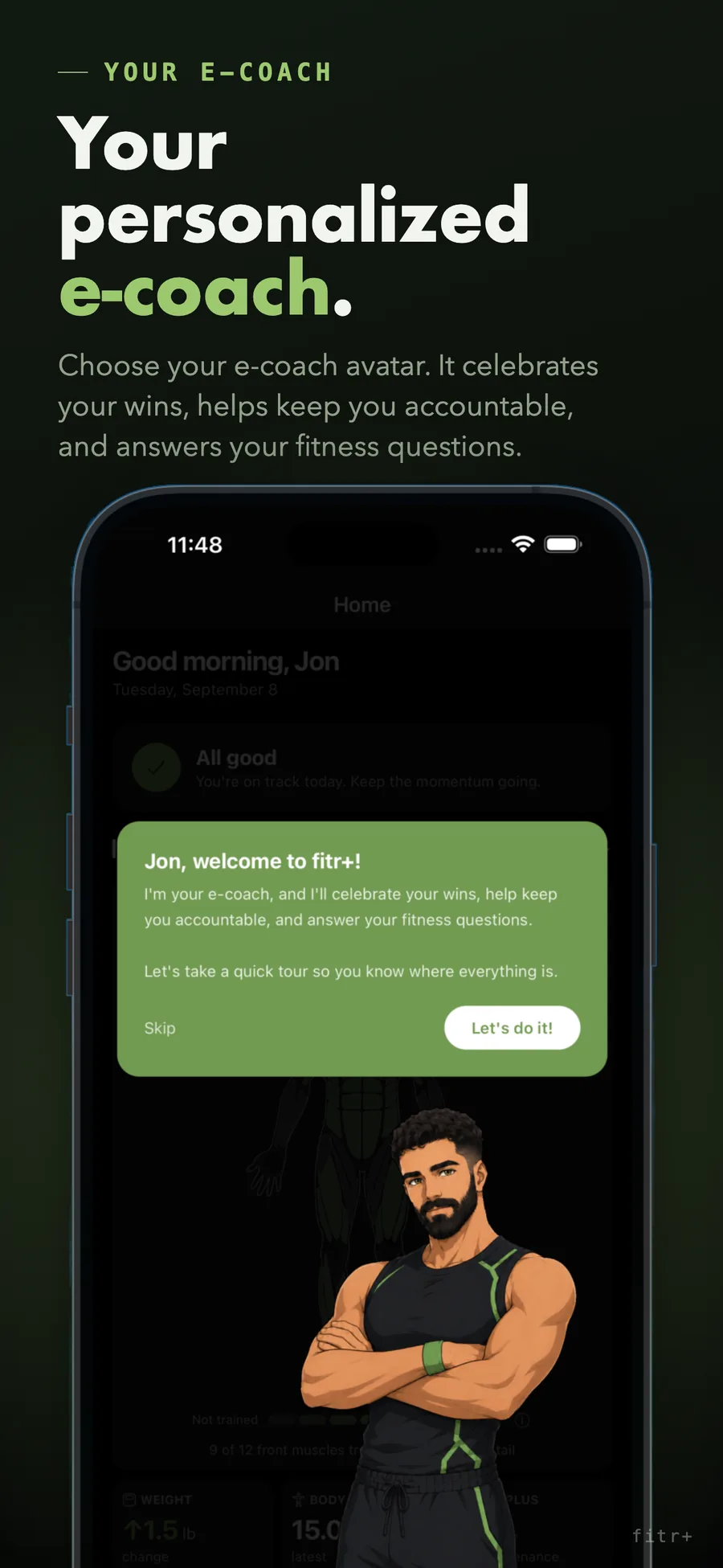fitr+ e-coach introducing itself on the home screen